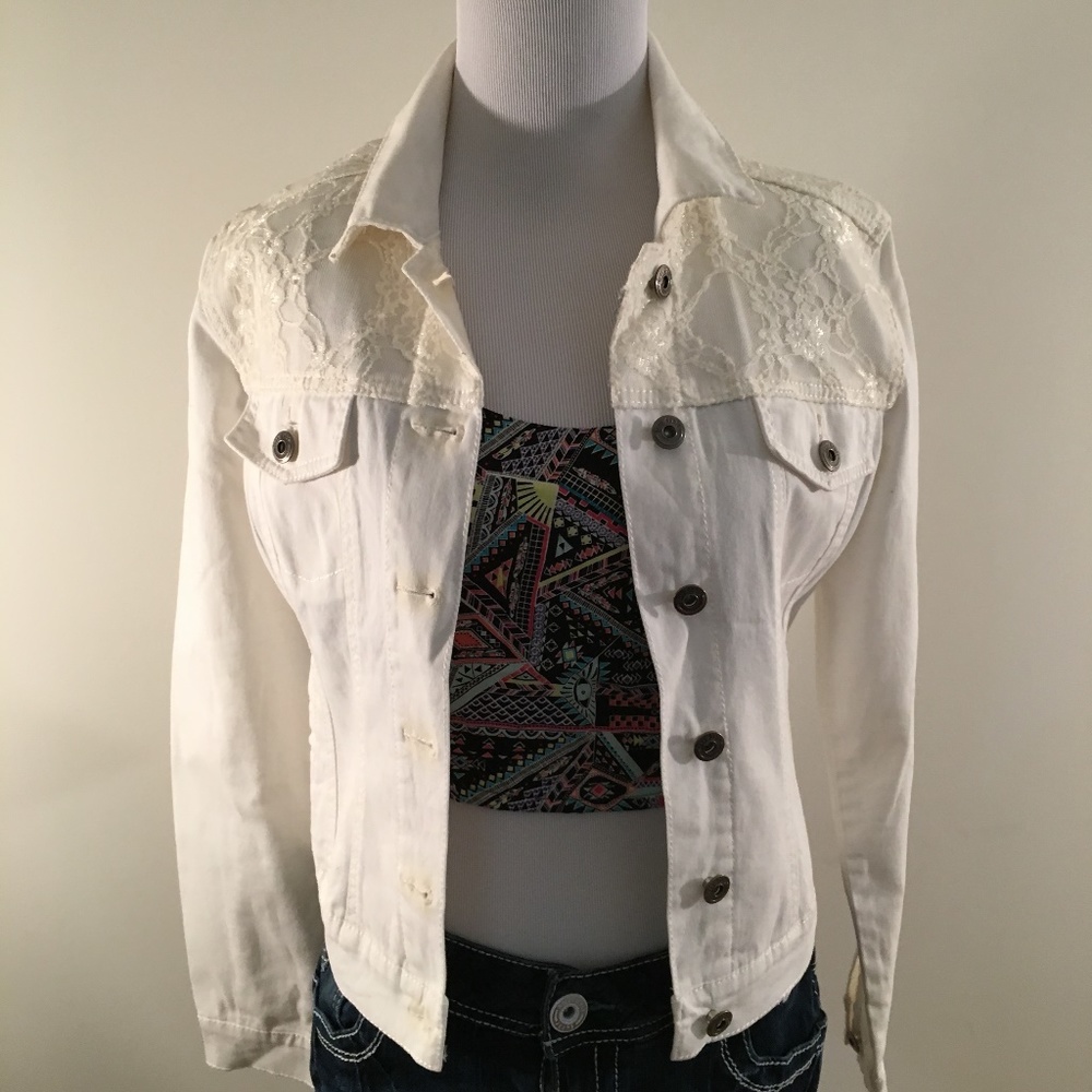 Retro 80s White Lace Jean Jacket